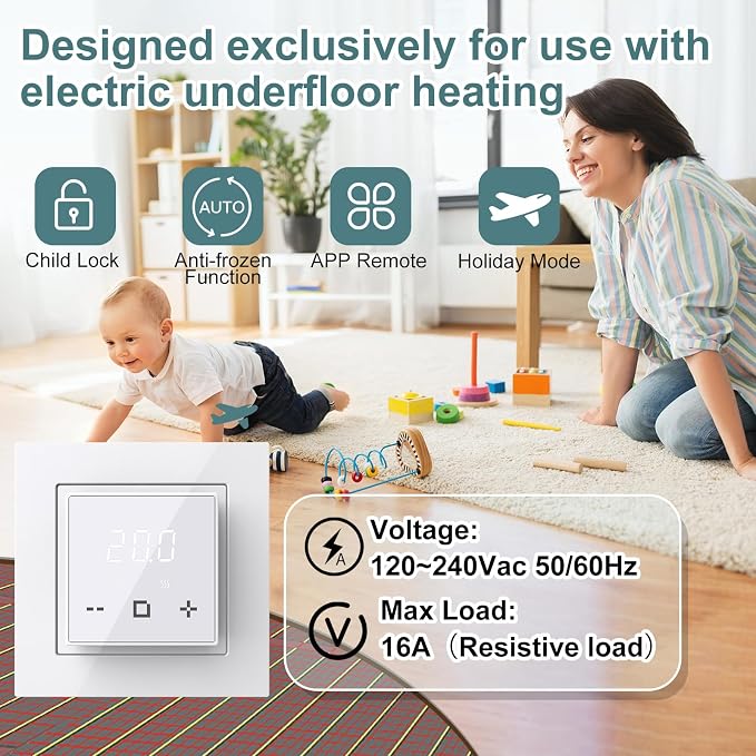HEATIT Programmable Thermostat, WiFi Smart Thermostat for Electric Radiant Floor Heating with Touchscreen, 120V-240V Wide Voltage Range, Dual Sensing, White