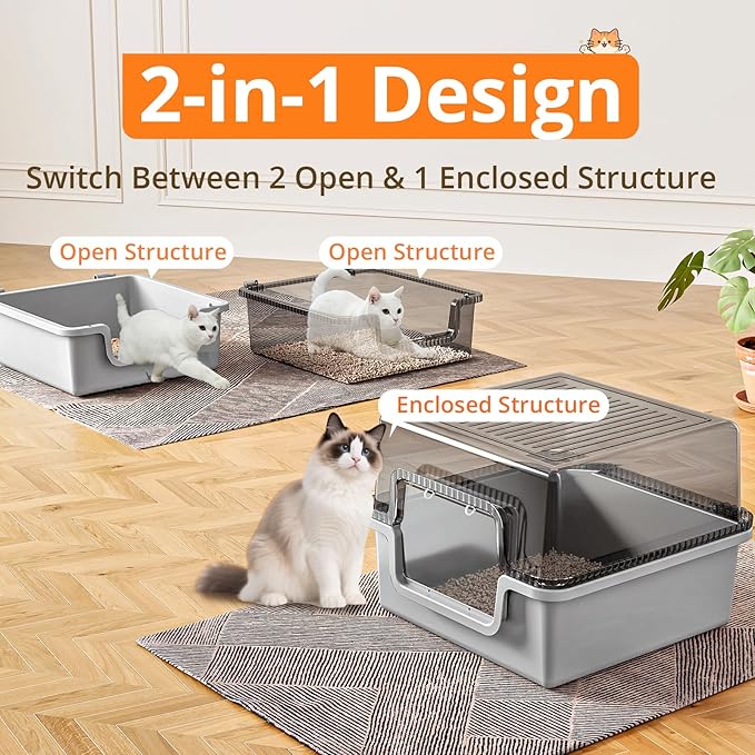 Oneluck XXL Covered Cat Litter Box with Scoop,Easy to Clean,Extra Large Non-Stick Pan for Multi-Cat Households (21" L x 21" W x 16" H)