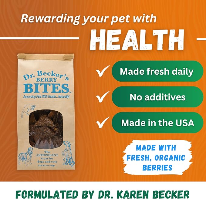 Dr. Becker's Berry Bites | Made from Acai Berry, Bilberry, Pomegranate, Blueberry | Grain Free Antioxidant Liver Training Treats for Dogs & Cats, 5 oz (Pack of 3)