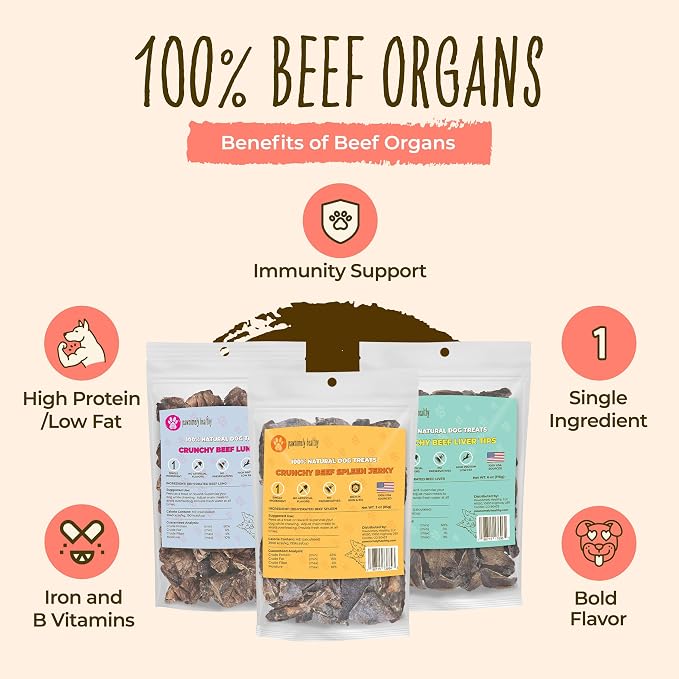 Pawsomely Healthy Beef Organ Treat Bundle – 100% Single Ingredient Variety Pack – Liver, Lung & Spleen – No Fillers or Additives, Grain-Free – High Protein Training Rewards – Made in USA, 3-Pack