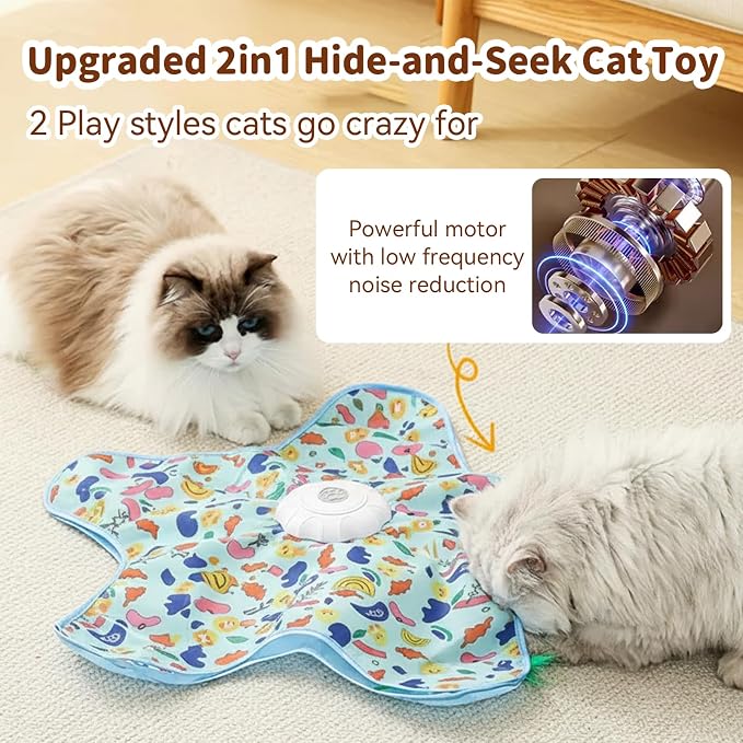 Interactive Cat Toy for Indoor Cats, Rechargeable Touch Activated Hide and Seek Cat Toys, Automatic Moving Concealed Wand Feather Toy for Bored Indoor Kitten Adult Cats, Real Bird Squeaky Green