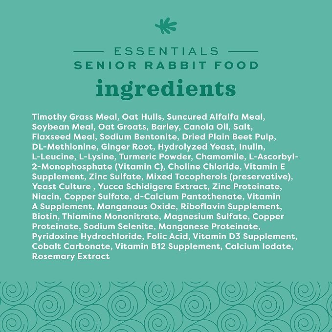Oxbow Essentials Rabbit Food, Senior, Made with Oxbow Alfalfa for Rabbit, Vitamin & Mineral Rich Pet Pellets, Small Animal Pet Products, Bunny Food, Made in USA, High Fiber, 8 lb. Bag