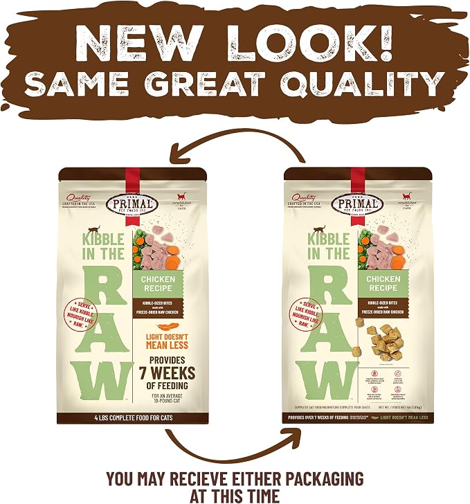 Primal Kibble in The Raw, Freeze Dried Cat Food, Chicken, Scoop & Serve, Made with Raw Protein, Whole Ingredient Nutrition, Crafted in The USA, Dry Cat Food, 64 Ounce (4 lb) Bag