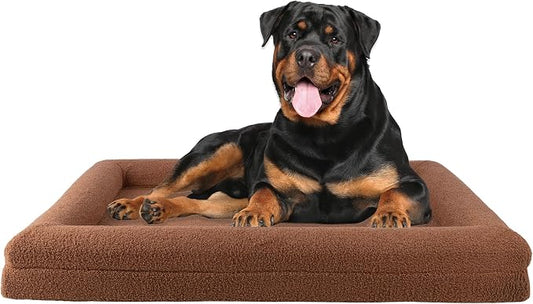 Orthopedic Dog Bed - 45in Large Dog Bed with Supportive Bolster, Nonslip Bottom, and Removable Washable Cover - Memory Foam Pet Beds for Large Dogs - Dog Products by PETMAKER (Brown)