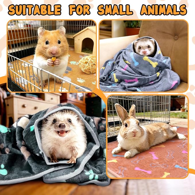 YedsIntu 6 Pcs Washable Guinea Pig Blankets Absorbent Small Animal Fleece Bedding Cage Liners Reusable Pet Pee Pad Sleep Mat Pad Cover for Hamster Ferret Rabbit Chinchilla Hedgehog (Grey, 24" x 47")