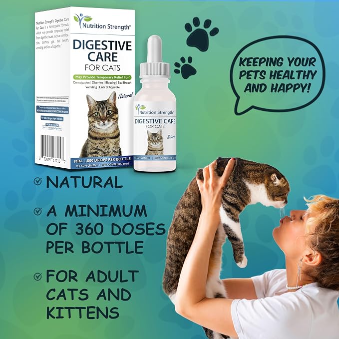 Digestive Care for Cats, Natural Constipation Relief for Cats and Kittens & Support for Diarrhea, Bloating, Bad Breath, Vomiting, Lack of Appetite, 60 Milliliters