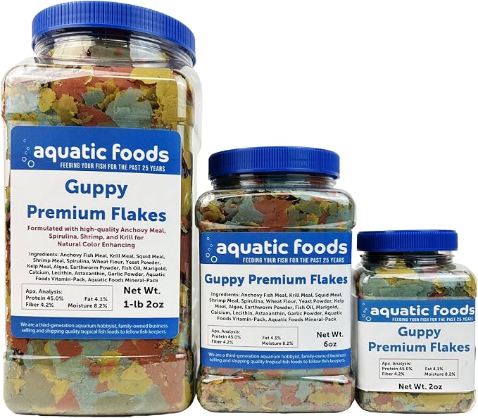 Premium Guppy and Endler Flake Food Also for Tetras, Zebras, All Nano and Micro Fish Also Pellet Mix, Wafer Mix Included…1-lb 2oz