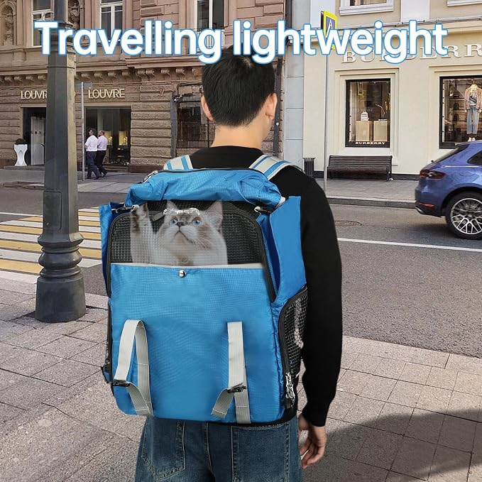 Cat Dog Backpack Carrier for Hiking Travel Portable Pet Daypack for Dog Cat Below 7kg/15.5lbs-Blue