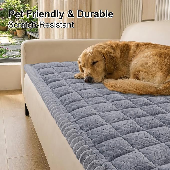 Smiry Couch Cover for Dogs, Non Slip Fuzzy Pet Sofa Covers Washable for 2-3 Cushion Couch, Soft Thick Furniture Protector for Cats Dogs, Against Fur, Dirt, Scratch Resistant (Grey, 27.6"x59")