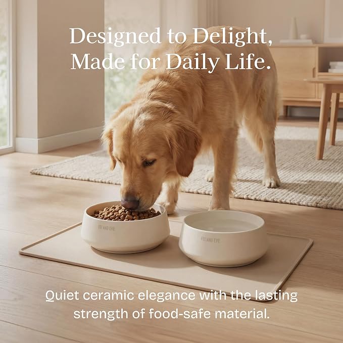 Fei & Eve Dog Bowl 48 Oz, Cloud White - Stain & Odor Resistant | Shatterproof | Non-Slip | Stable Design | for Small, Medium Breeds | Food and Water