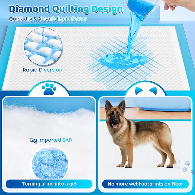 Bulubaky Upgrade Leak-Proof Pet Training and Puppy Pads, Jumbo 36"x36" Pee Pads for Dogs with Thicken Polymer Heavy Absorbency, Quick Dry Disposable Pee Pads for Cats Dogs Rabbit Parrots 30+45Counts