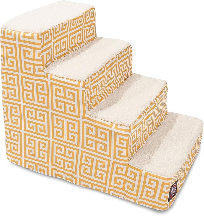 Majestic Pet 4 Step Portable Dog Stairs for Small Dogs to get on Bed Supports 25 lbs or Less – Dog Steps for High Bed with Machine Washable Cover – Pet Stairs for Cats Towers Yellow