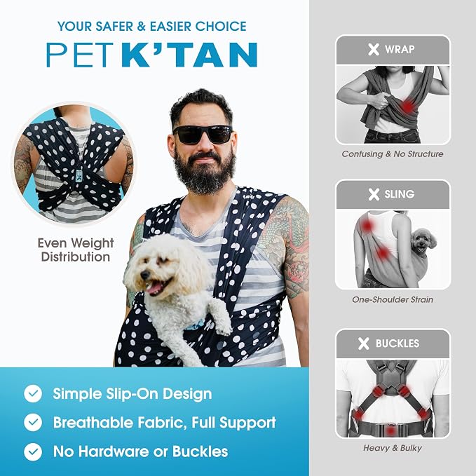 Pet K’tan Anti Anxiety Wearable Cat & Dog Carrier | Hands-Free Front Facing Adjustable Pet Cuddler Sling for Small to Medium Pets & Puppies up to 20 lbs | Pawkadot | Small