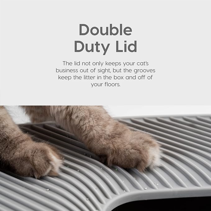 IRIS USA Cat Litter Box Top Entry with Scoop, Covered Dog Proof Litter Box Design, Enclosed Square Style Litterbox with Odor Control, Easy to Clean for Cats, Gray