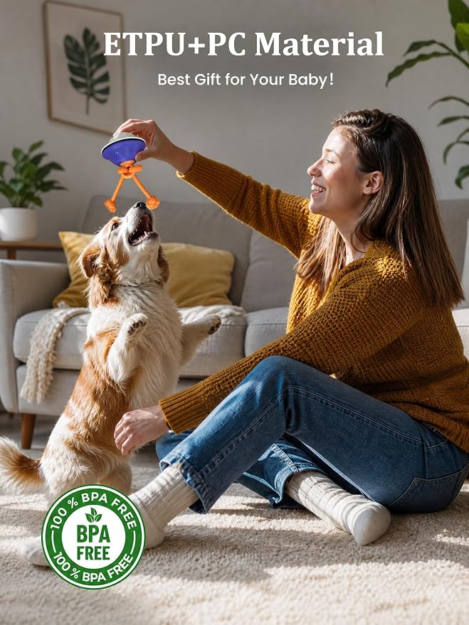 Smart Interactive Dog Toys, 3 Play Modes Smart Moving Bouncing Dogs Ball with Rope, Moving Dog Toy Ball with RGB Lights, Stimulating Sound, Voice Recording, Automatic Dog Toy for Medium & Large Dogs