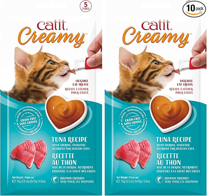 Catit Creamy Lickable Cat Treat – Hydrating and Healthy Treat for Cats of All Ages - Tuna, 10-Pack