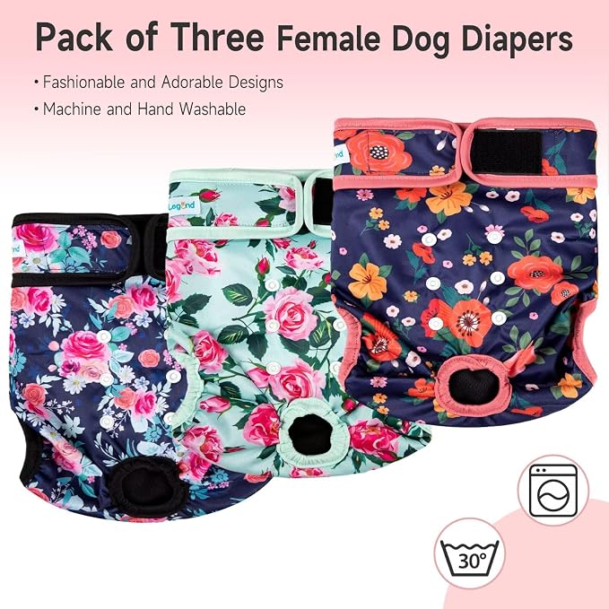 Paw Legend Washable Reusable Female Dog Period Diapers for Heat Doggie Puppy Diapers for Female Dogs (3 Pack, X-Large)
