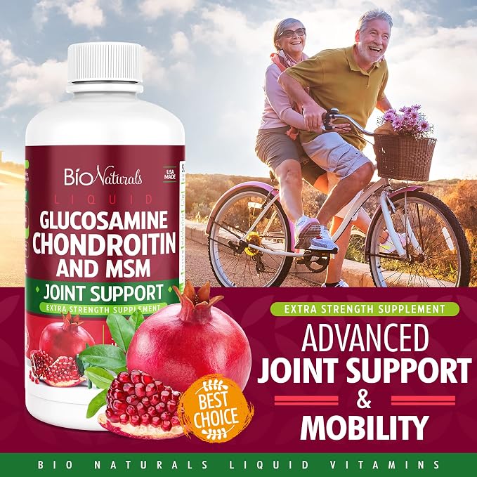 Liquid Glucosamine Chondroitin MSM Pharmaceutical Grade Supplement with Hyaluronic Acid – Maximum Strength Joint Support - 32 fl oz