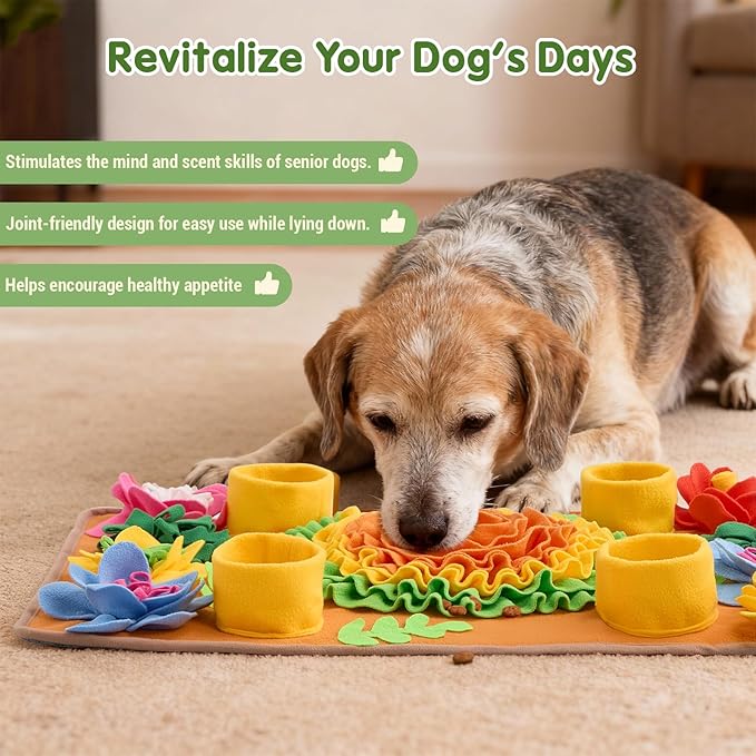 Avont Snuffle Mat for Dogs, Sniff Activity Interactive Sniffing Feeding Puzzle Slow Feeder for Puppies Cats Pets, Stress Relief Foraging Skills Brain Stimulation Enrichment -Floral
