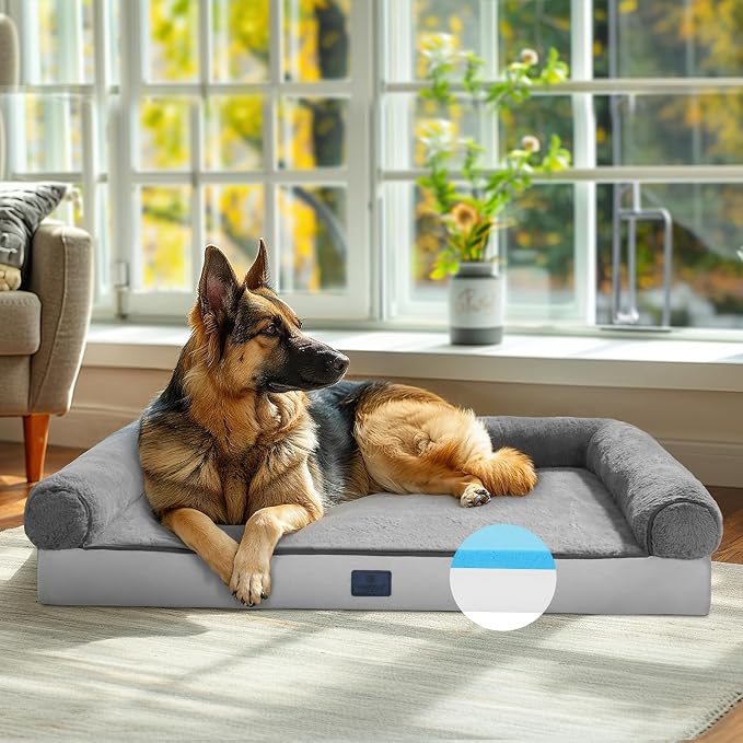 Veehoo Memory Foam Orthopedic Dog Beds Large-4" Thickened Washable Dog Bed with Removable Dutch Velvet Cover, Memory Foam with Sides-Sofa Couch for Dogs, 35 * 26 in