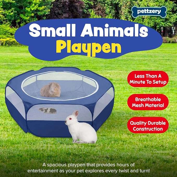 Small Animal Playpen with Zippered Top, Portable Waterproof Pet Cage (47"x23") for Kitten, Bunny, Guinea Pig, Hamster, Chicken Brooder, Indoor & Outdoor Exercise Pen, Foldable Design (Navy)