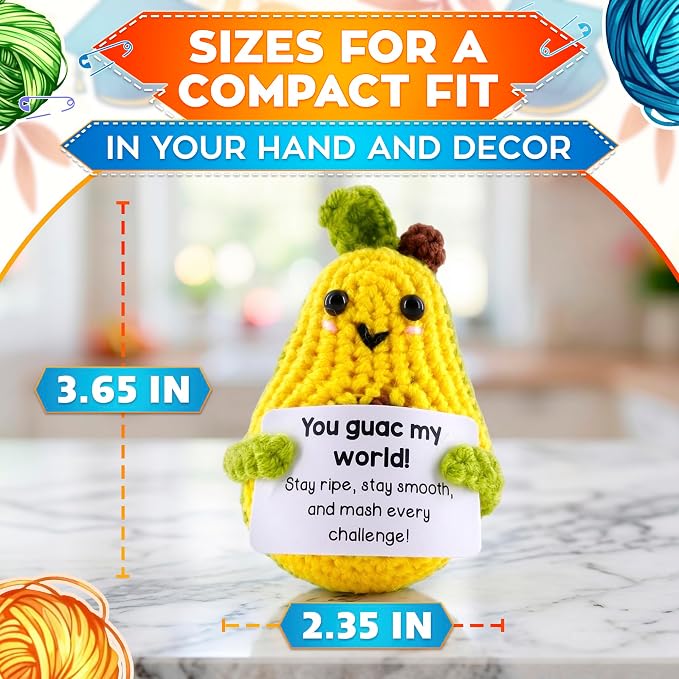Reluen Crochet Avocado, Stay Ripe Stay Smooth Handmade Mini Avocado Stuffed Figure with Affirmation Message Card, Cute Friend Gifts Desk Decor for Women Men Mom Daughter Sister Coworker Birthday