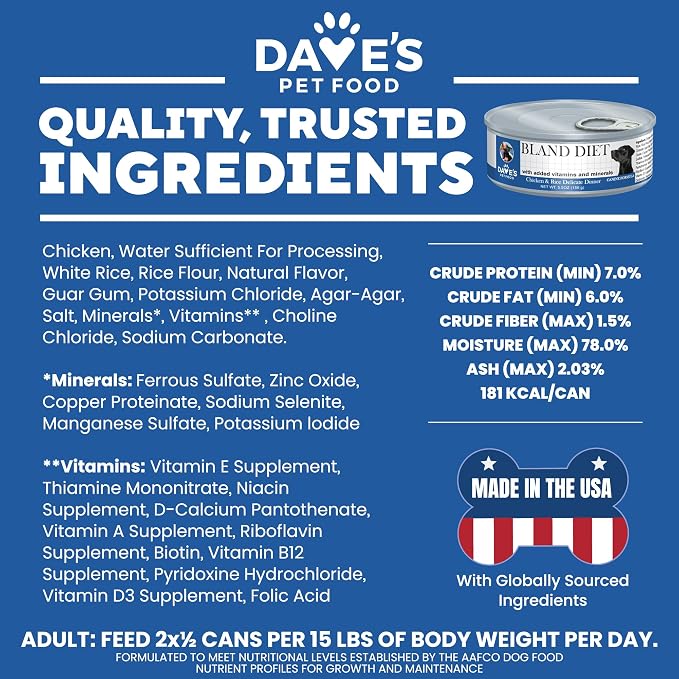 Dave's Pet Food Bland Diet Dog Food (Chicken & Rice), Upset Stomachs, Easy to Digest Pate, Gluten & Wheat Free, Complete & Balanced Meal or Topper, Limited Ingredient, 5.5 oz (Case of 24)