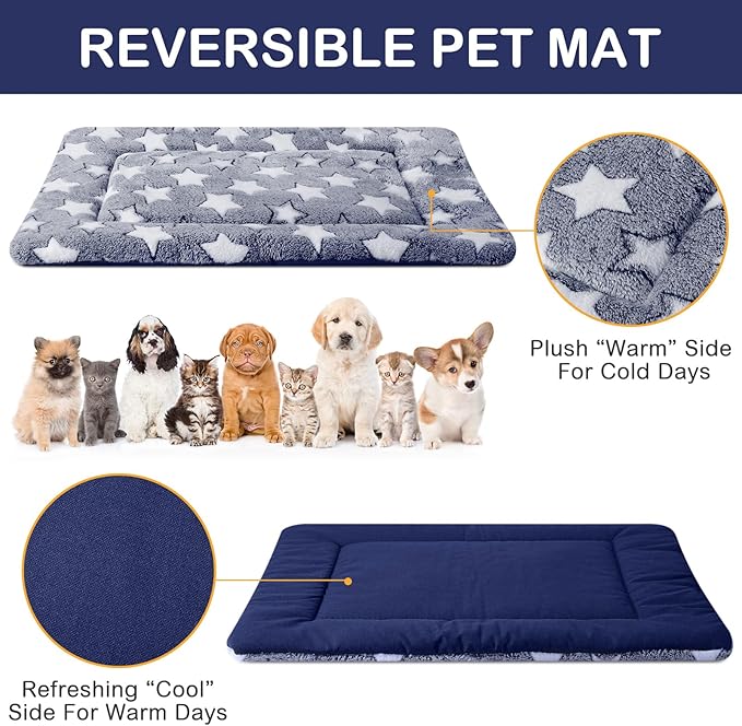 VitalCozy 4 Pcs Dog Crate Pads, Ultra Soft Warm Washable Anti-Slip Kennel Bed Mat for Pets, Reversible, Replaceable, Cage Liner for Small Medium Large Dogs and Cats(18 x 24 x 1.6 Inch,Star,Blue)