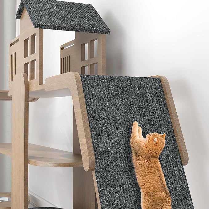 LaCheery 24"x79" Furniture Protectors from Cats Scratching Cat Scratch Pad for Couch Corner Protectors for Cats Dark Grey Cat Scratch Mat Self Adhesive Trimmable DIY Pets Scratching Carpet Large Roll