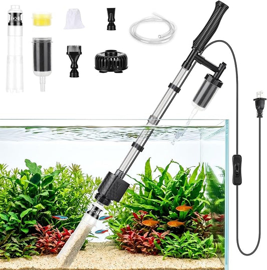 AQQA Aquarium Gravel Vacuum Cleaner, 8-in-1 Electric Fish Tank Cleaner with Automatic Water Change, 320GPH Strong Suction, Anti-Clog Gravel Barrier, Sand Washer, Vacuum Cleaner for 14-30in Tank Height