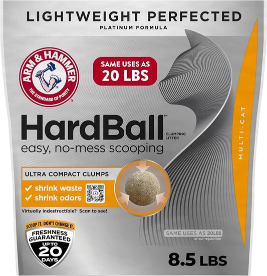 ARM & HAMMER Hardball Lightweight Platinum Multi-Cat Clumping Cat Litter Odor Control, Easy No-Mess Scooping, Garden Bloom Scent, 8.5 Lbs.