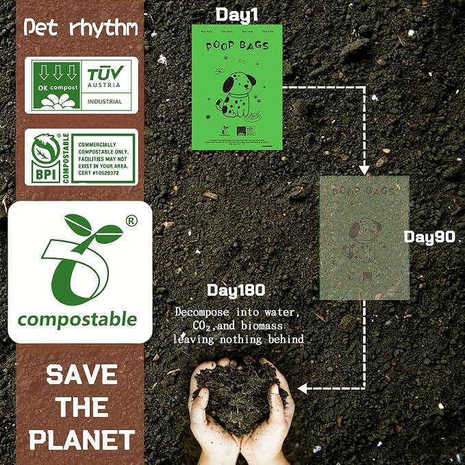 Dog Poop Bags Rolls-Biodegradable dog poop bags, Compostable Dog Waste Bags, ASTM D6400 & EN 13432 Compliant BPI Certified Pet Waste Bags. Earth Friendly 240 waste bag including dispenser