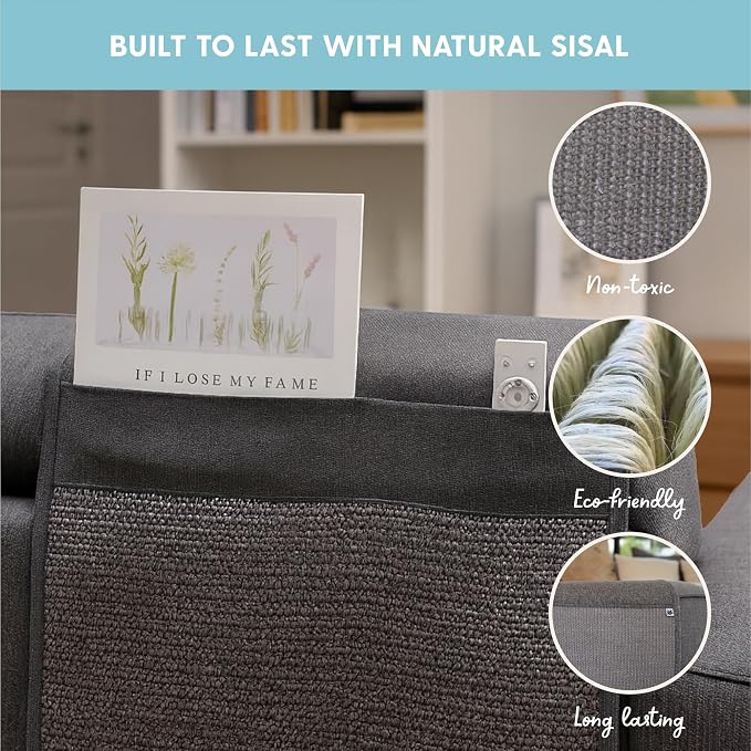 The Cat Ladies Cat Scratch Furniture Protector Mat - Couch Protector from Claws - Anti Scratch Furniture Protectors from Cats Scratching - Sisal Scratcher Pad with Pocket - Dark Grey