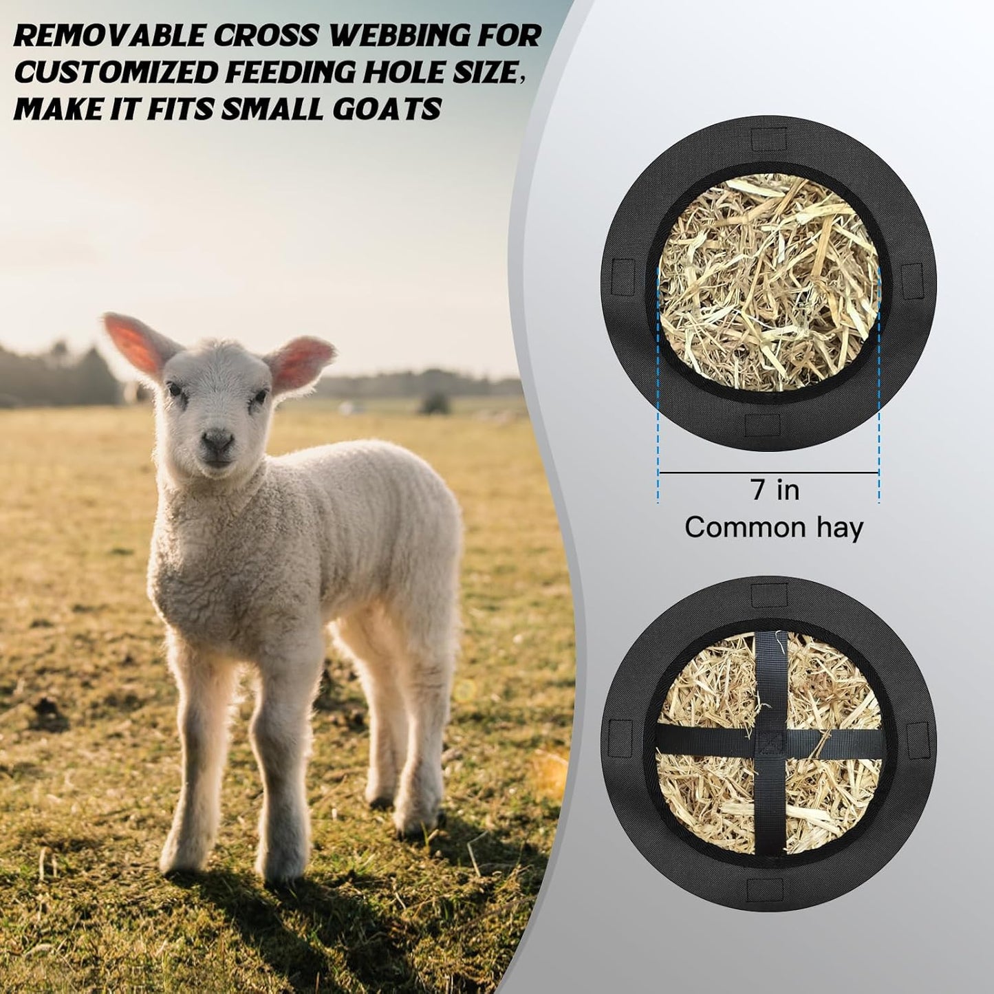 3 PCS Goat Hay Feeder,Hay Bags for Horses,Goats,Donkeys with Reinforced Oxford Fabric and High Strength Metal Clasp,Horse Feeding Supplies with Adjustable Strap for Easy Hanging (3Black)