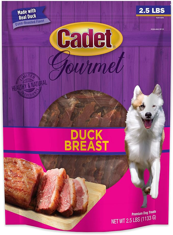 Cadet Gourmet Duck Jerky Dog Treats For Training - Healthy & Natural Dog Training Treats for Small & Large Breeds - Inspected & Tested in USA (40 oz.)