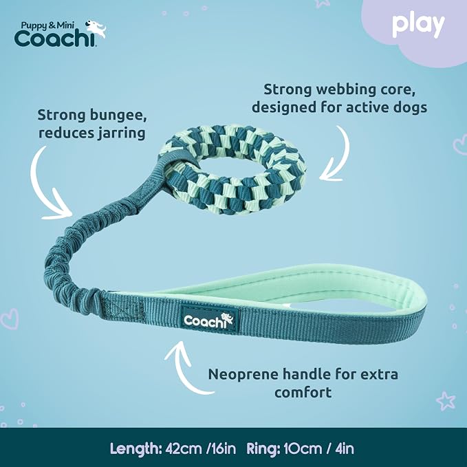 Coachi Puppy & Mini Tuggi Helix - Lightweight, Tough Dog Toy, Safe & Fun, Stretchy Bungee Handle, Reward Training, Recall, Agility, Interrupt Biting & Chewing. Suitable for Small Dogs & Puppies