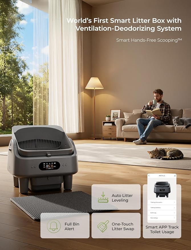 Automatic Litter Box, Cypcat Smart Self Cleaning Cat Litter Box Anti-Pinch, 10 Safety Sensors, Large Cat Litter Boxs for Multiple Cats, Dual 5G & 2.4G WiFi, 6" LED Display, Odor Control Robot, Grey