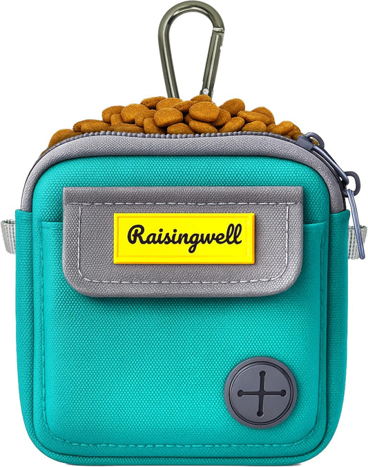 Dog Treat Pouch for Pet Walking and Training with Clicker Poop Bags and Three Bags Design Small Fanny Zipper Pack Holder for Puppy Snack Dispenser Kit for Leash and Outdoor Use (Green)