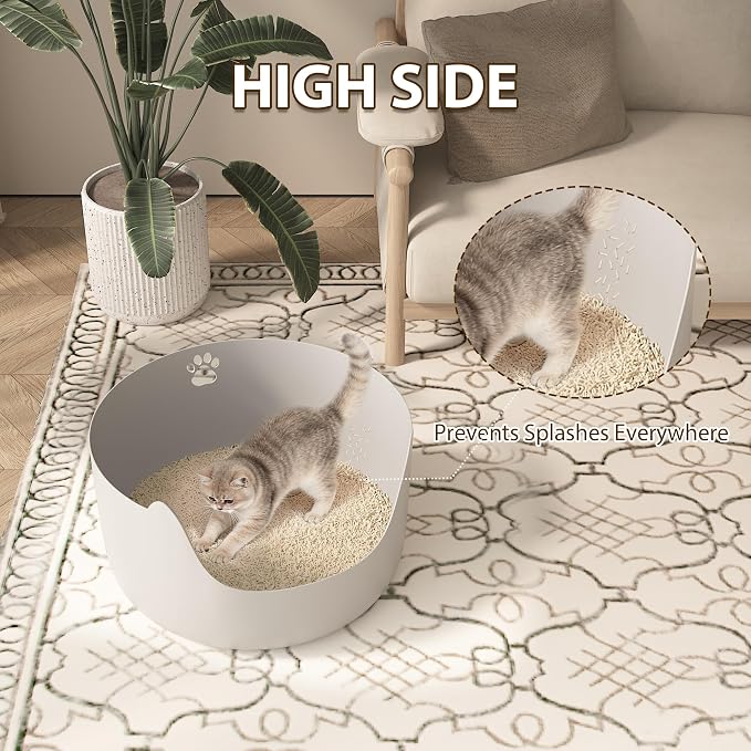 2-Pack Large Cat Litter Box - Low Entry with High Sides, Anti-Splash Easy to Clean Pan for All Cat Sizes, Kittens, Senior & Mobility-Impaired Cats, Grey + Grey, 21.6"x21.6"x13.1"