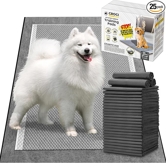 CROCI 28"x44" 4XL Activated Carbon Pee Pads for Dogs, Odor-Control Charcoal Dog Pads Absorbs Up to 12 Cups of Liquid, 6-Layer Thicker Leak-Proof & Quick Dry Dog Training Pads, Disposable (25 Counts)