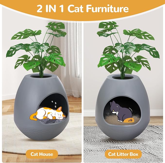 Eggloa6 Plant Litter Box Large Cat Hidden Litter Box with 4X Litter Box Liners, Cat Litter Mat, Artificial Plant Litter Box Enclosure Furniture Large DIY Litter Box Furniture for Cat Kitty Bunny