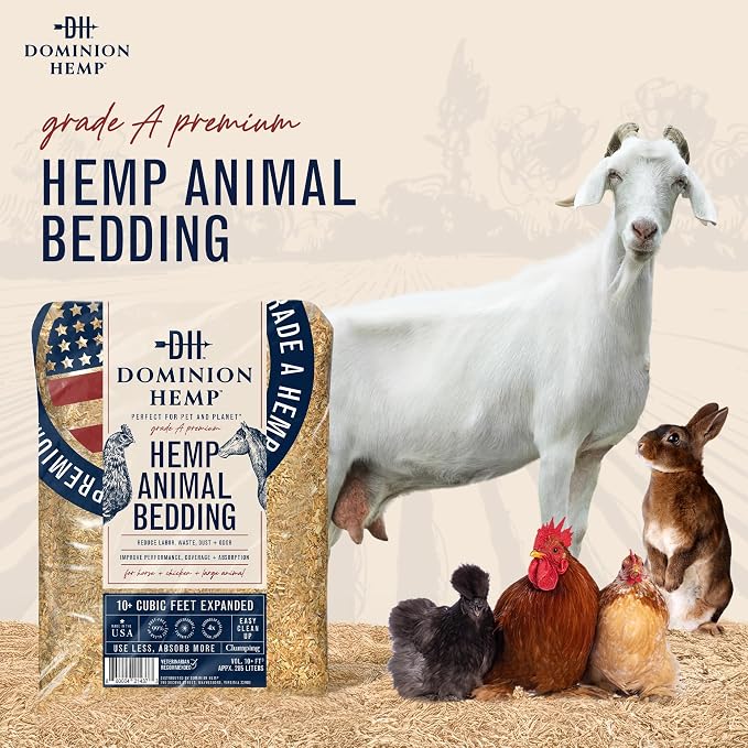 Premium Hemp Bedding for Chicken Coops 285L (~10 Cu Ft usable Volume) - Made in USA - Ideal Nesting Material for Newly Hatched Chicks, Brooder Cover, Small Pet Bedding - 30lbs, 1-Pack