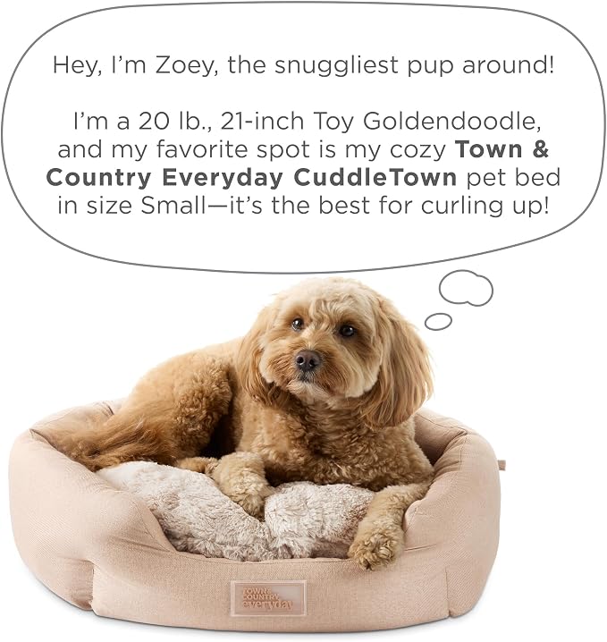 Town & Country Everyday CuddleTown Faux Linen Comfy Cozy Cuddler Pet Bed, Supportive & Calming, Non-Slip Bottom, Machine Washable Cover, Blue, Small 22"x20"x7"