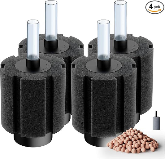 Aquarium 4 Pack 50-80 Gallon Sponge Filter with Air Stone and Ceramic Media Quiet Fish Tank Filters fit Breeding Fry Betta Shrimp Fish Tank