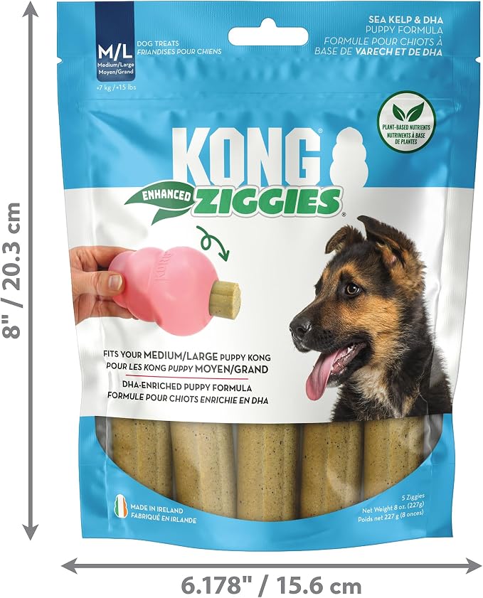 KONG Puppy Ziggies Dog Treats 2 Pack (Large, Enhanced) - Teeth Cleaning Dog Treats for Puppies, Long-Lasting Chews, Works Classic Rubber Toys