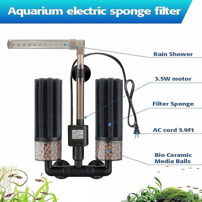 Aquarium Electric Sponge Filter for Shrimp, Betta,Nano and Fry Tank(M)