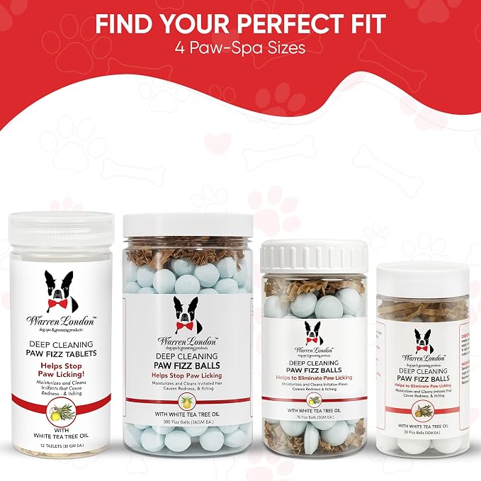 Warren London Deep Cleaning Paw Soak for Dogs – 30 Count Fizz Balls | Soothes Itchy, Irritated Paws with Seaweed, Tea Tree Oil & Aloe | Anti-Lick Paw Relief & Easy 5-Minute Spa