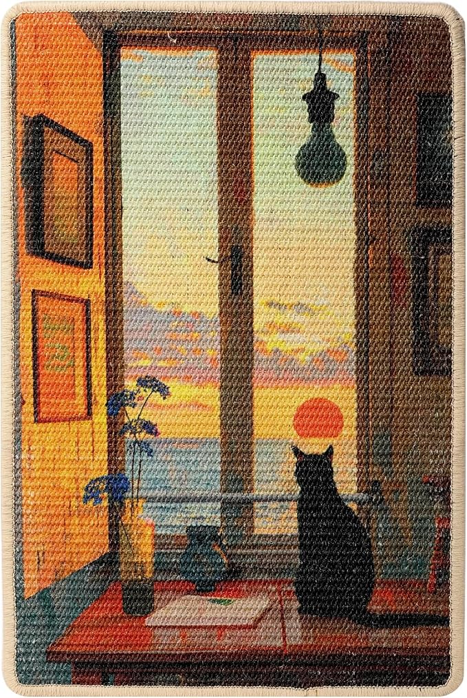 3-in-1 Sisal Cat Scratcher Mat 23.6x15.7 – Durable Scratch Rug for Floor & Wall with Sticker Tape, Protects Couch, Carpet & Furniture, Anti-Slip, Pet-Safe for Indoor/Outdoor Cats, Golden Afterglow