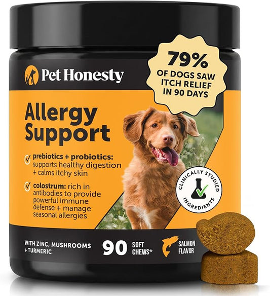 Dog Allergy Relief Immunity Chews - Paw Licking, Itching & Seasonal Allergies - with Colostrum, Probiotics, Turmeric & Salmon Oil - Vet Recommended Anti-Itch Supplement for Dogs (Salmon, 90 Ct)