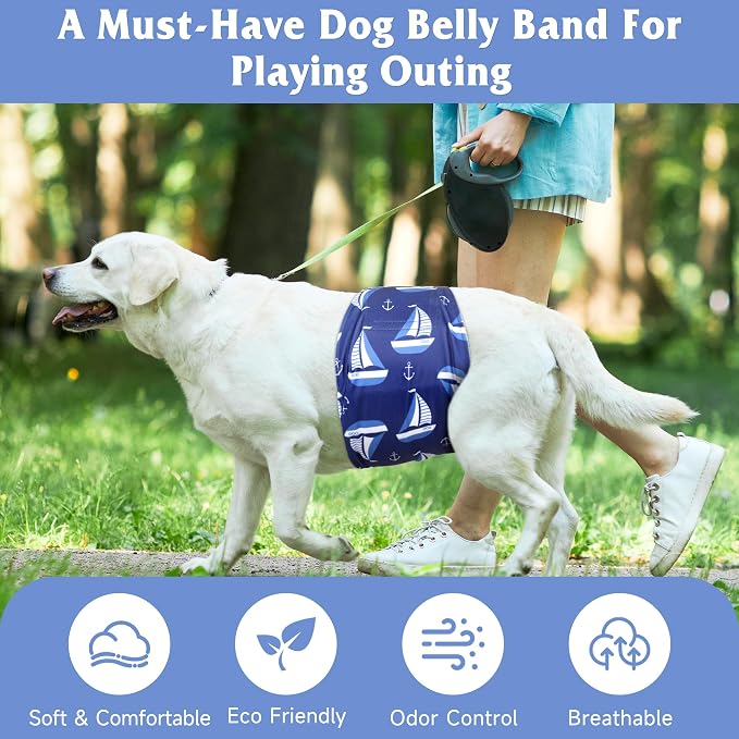 Reusable Dog Diapers Male 3Pcs, Premium Washable Belly Bands for Male Dog XLarge, High Absorbing Male Dog Wraps for Doggie Puppy in Incontinence, Excitable Urination and Training(Seafloor,XL)